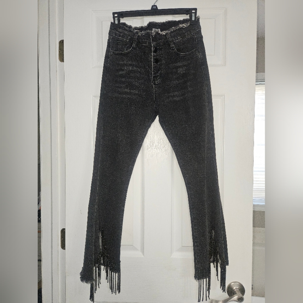 Blue B Collection Rhinestone High Rise Cropped Flare Jeans Size Small - Picture 10 of 12